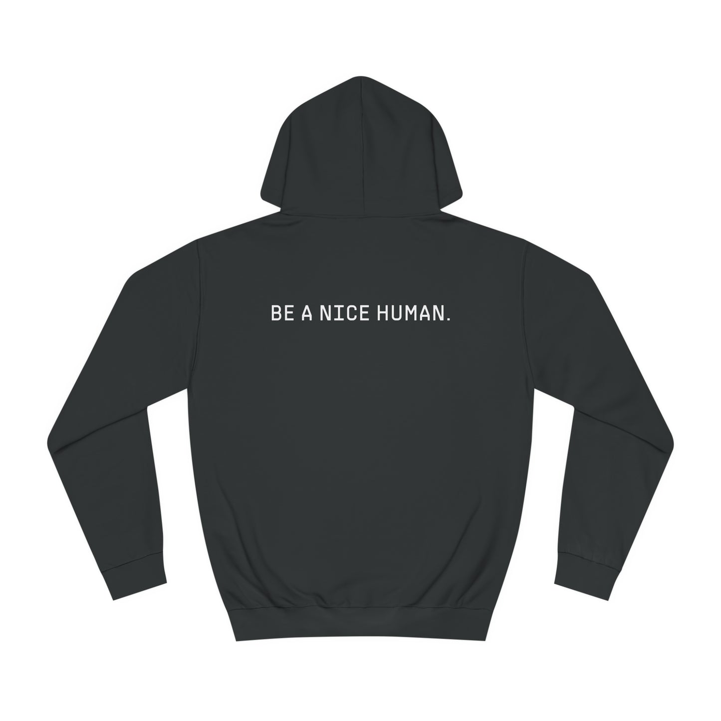 BE A NICE HUMAN | REVERSE MIRROR | Unisex Hoodies | Black + Orange + Sky blue