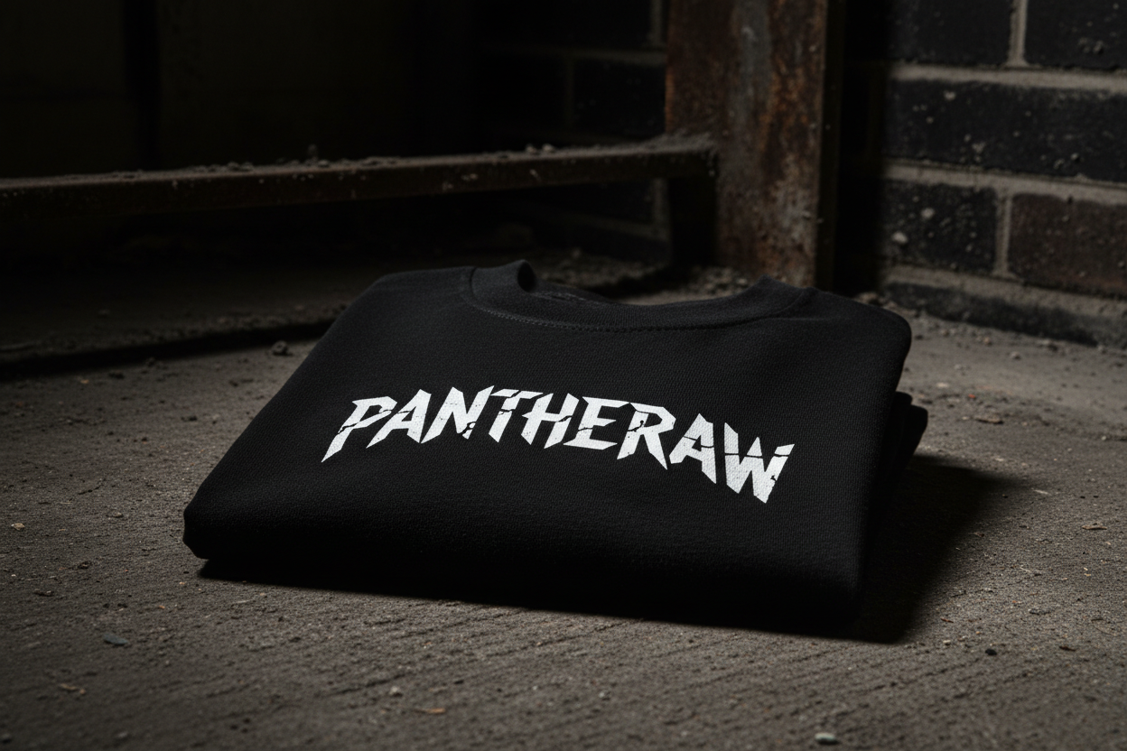 HARDcore tshirt minimiliste écris PANTHERAW 350gsm LOURDS et photo DARK